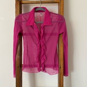 Vintage 2000s mesh ruffly pink button up